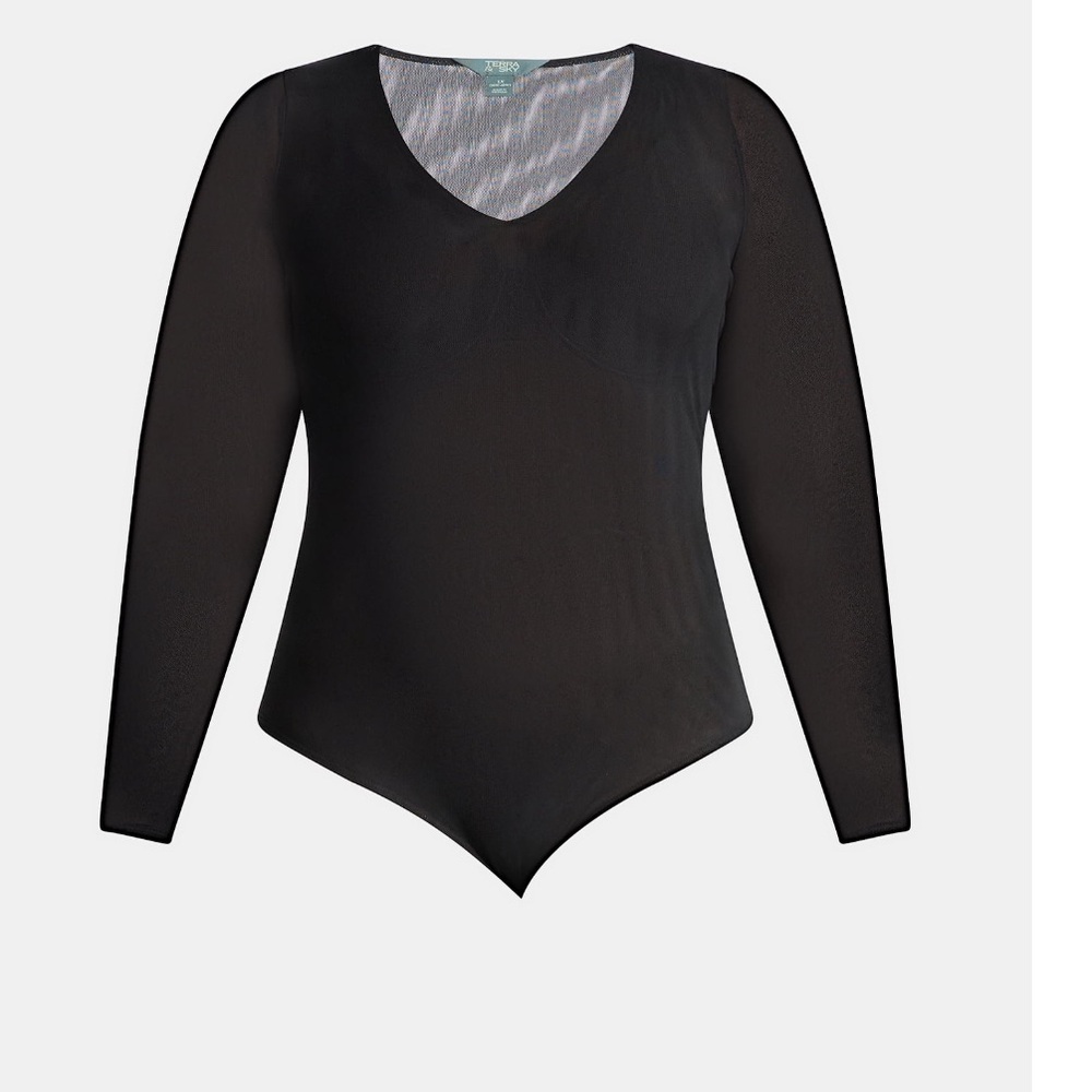 Terra & Sky Women's Plus V Neck Mesh Bodysuit with Long Sleeves, Sizes 4X 28W-30